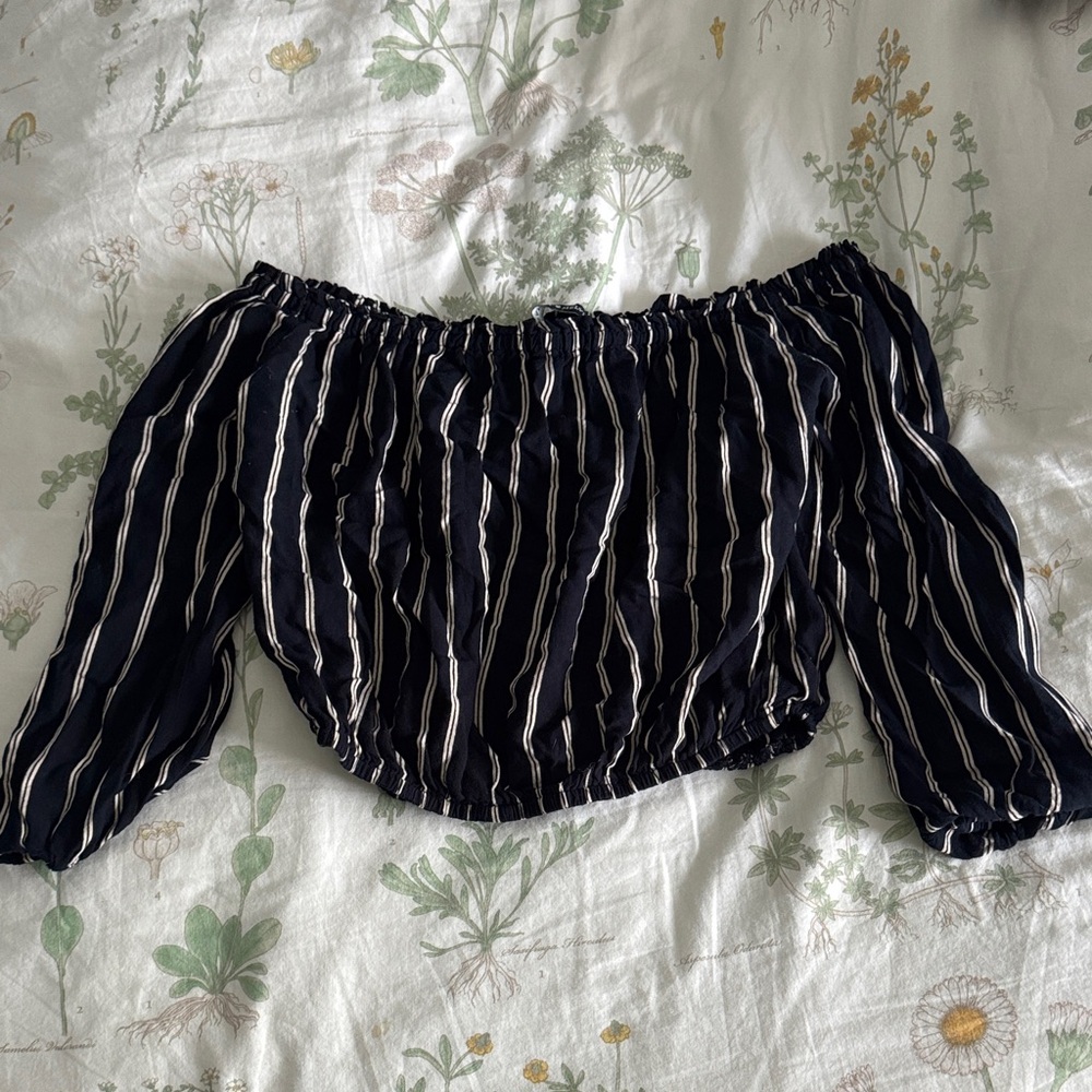 Brandy Melville Black/Navy and White Striped Blouse - Size S